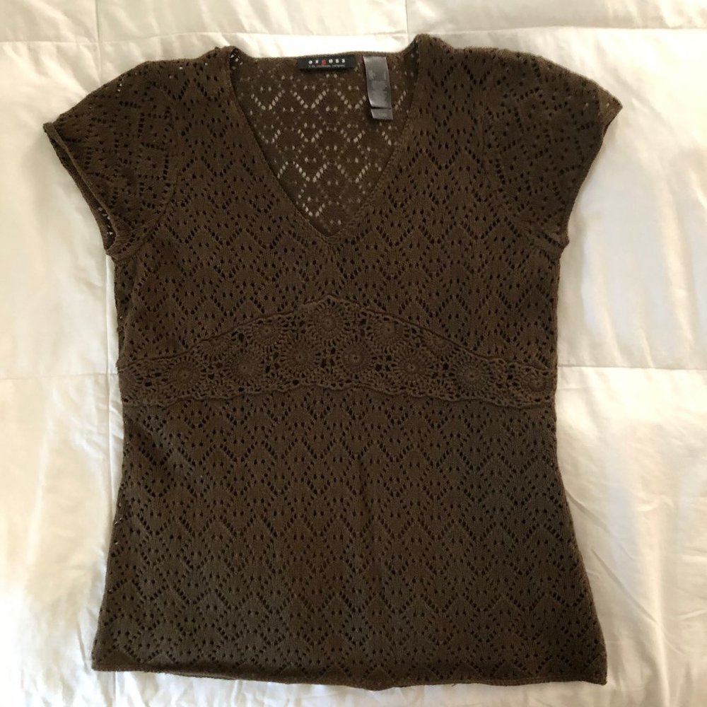 Dark Brown Short Sleeve Top, Size Large